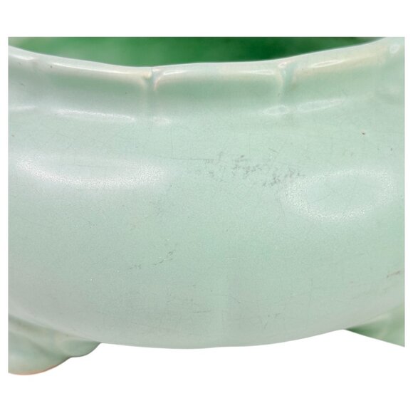 Vintage Weller Pottery Cameo Rose Green Bowl Planter Ceramic Footed White Floral - Picture 8 of 10